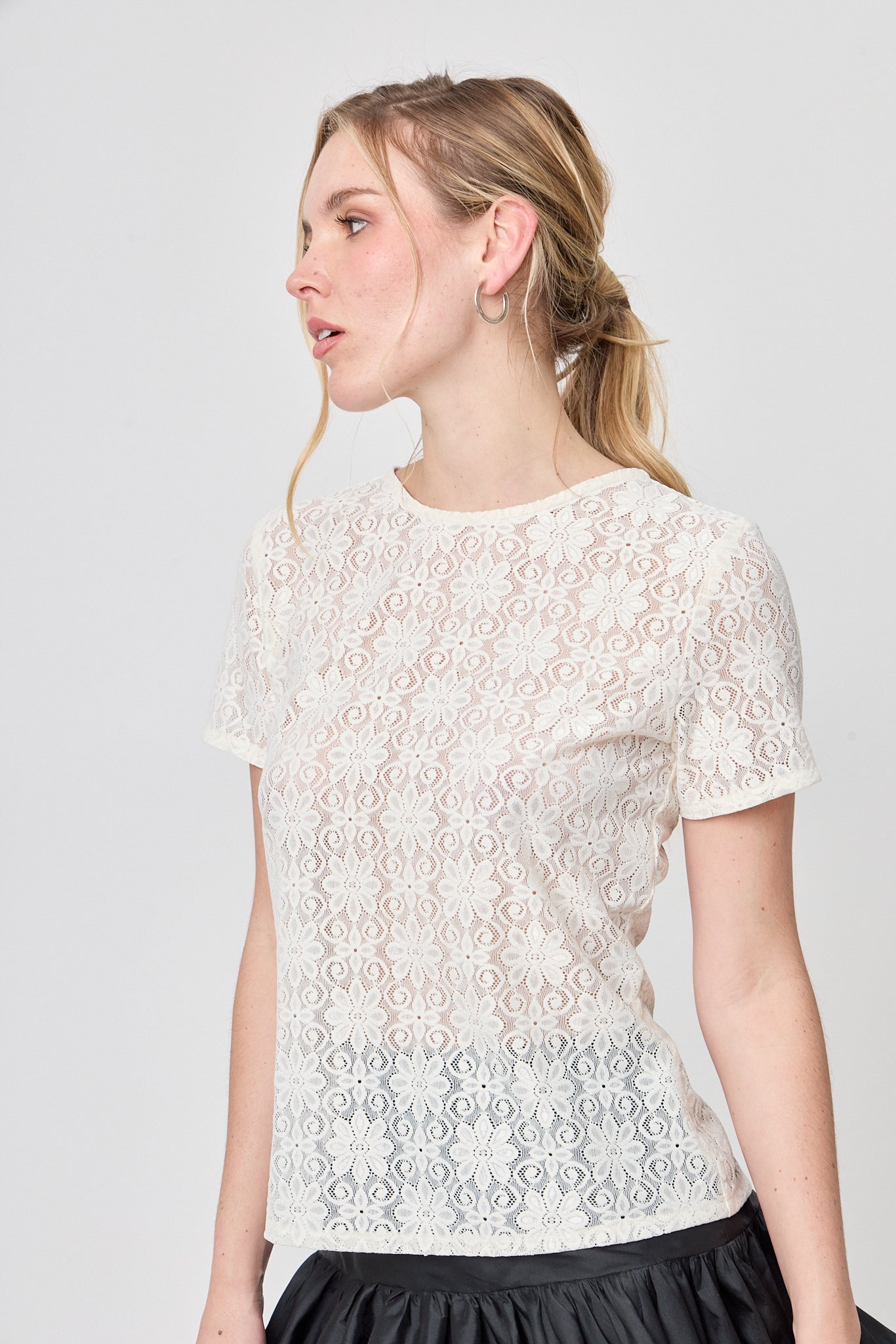 BLUSA BLANCA DE ENCAJE MANGA CORTA