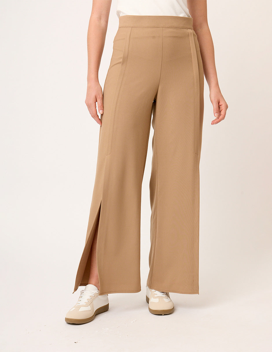 PANTALÓN DE VESTIR RECTO STRETCH COLOR CAMEL CON ABERTURAS HAUSSMAN