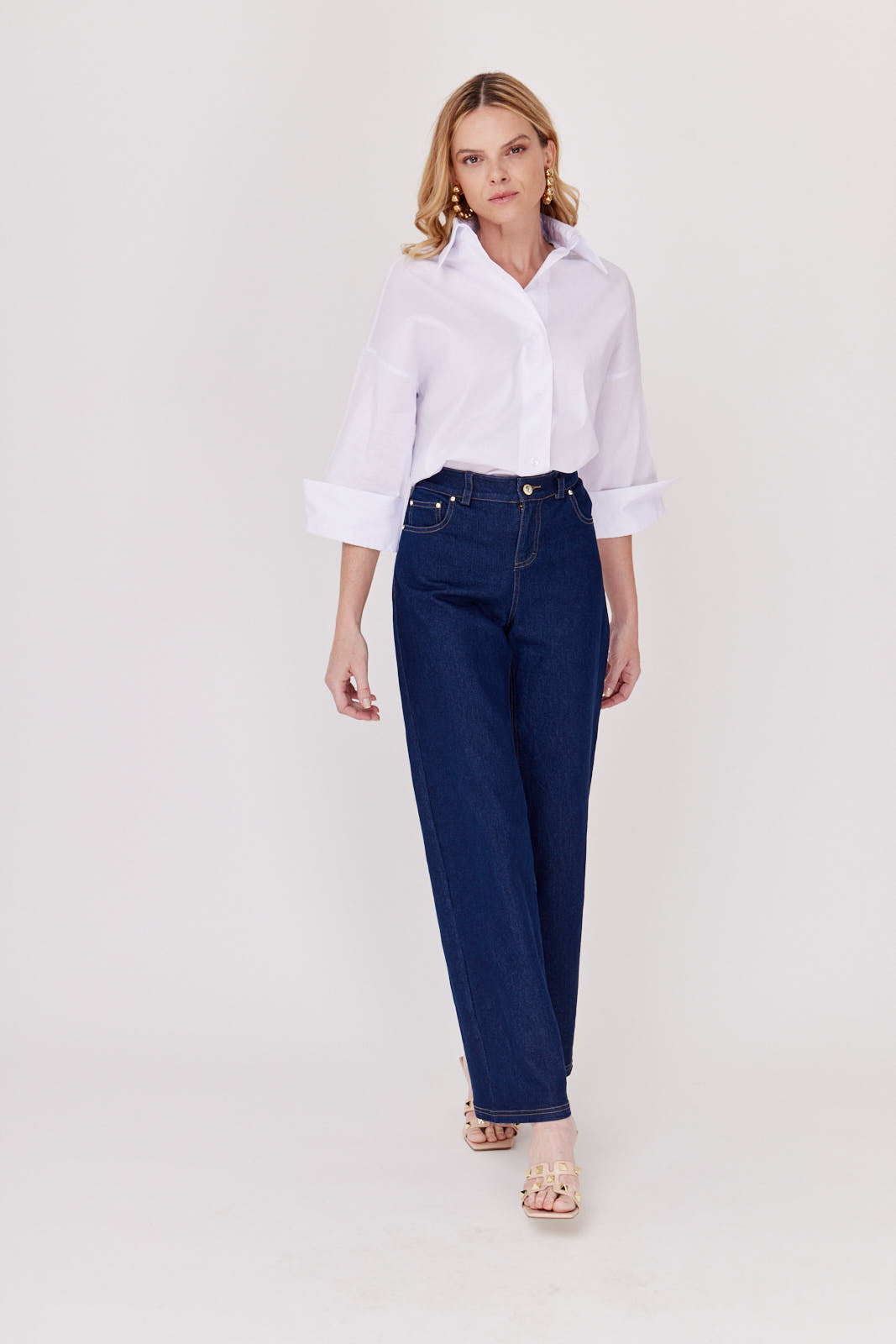 CAMISA BLANCA PARA MUJER MANGA 3/4 COSTA AZUL