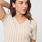 BLUSA CUELLO V CORTA BEIGE