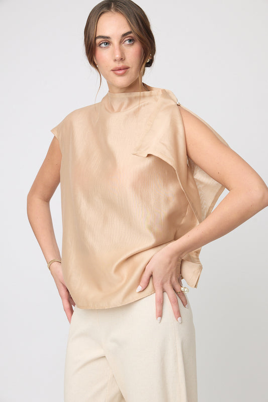 BLUSA CASUAL ELEGANTE ASIMÉTRICA MANGA CORTA 