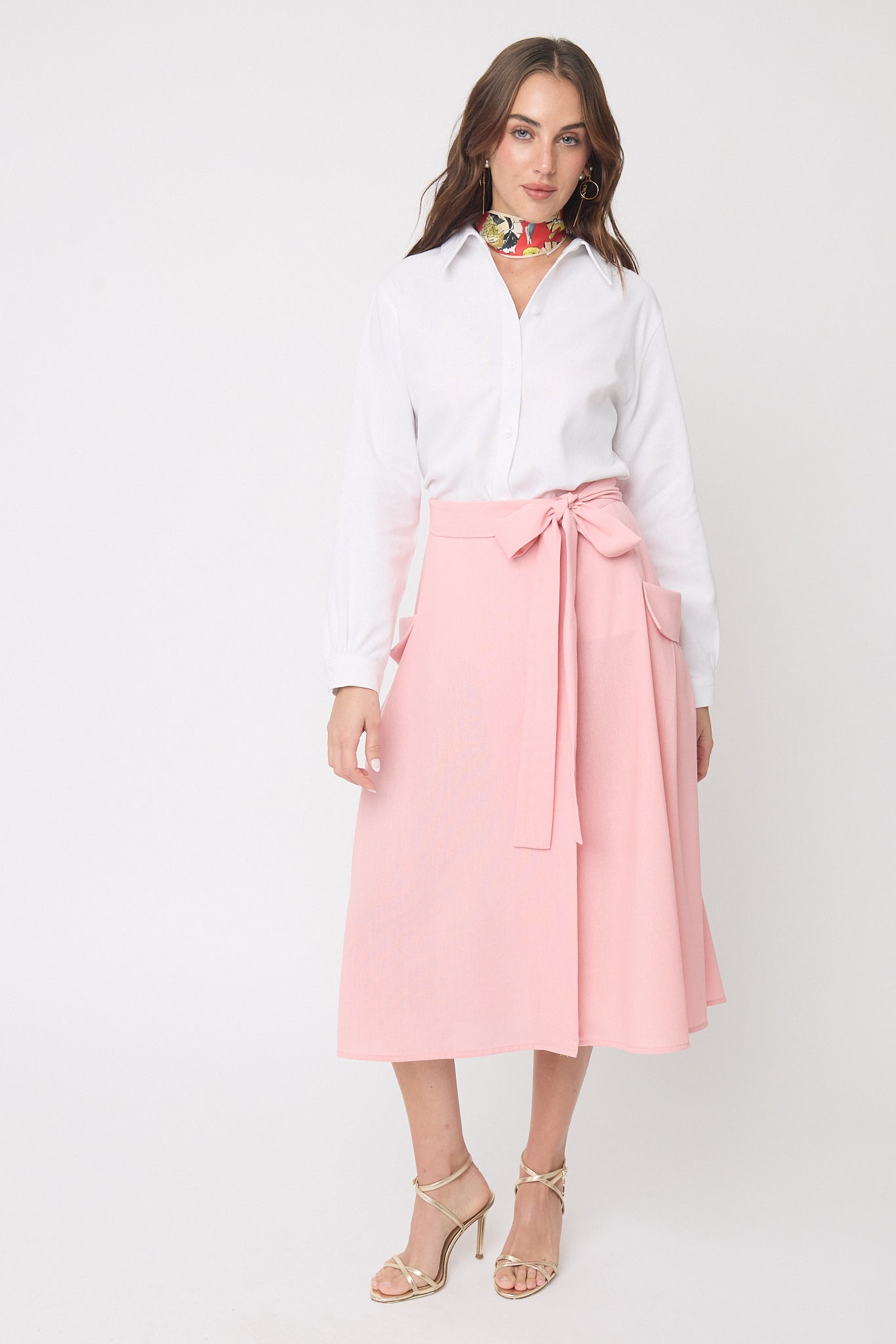 FALDA CASUAL DE LINO CON BOLSILLOS CARGO LARGO MIDI VALETTA