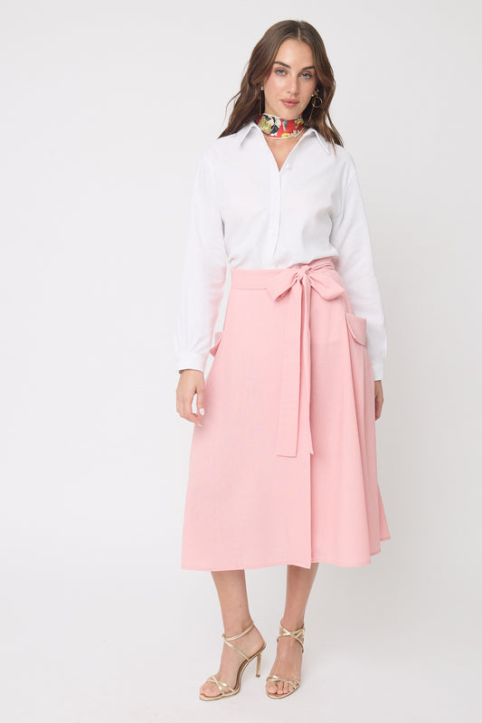 FALDA CASUAL DE LINO CON BOLSILLOS CARGO LARGO MIDI VALETTA