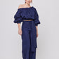 BLUSA STRAPLESS CASUAL AZUL MARINO MANGA LARGA PIERRE
