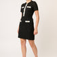 VESTIDO NEGRO FORMAL DE TWEED CON TAPETAS Y ALETILLAS EN SATÍN IVORY LOUVRE
