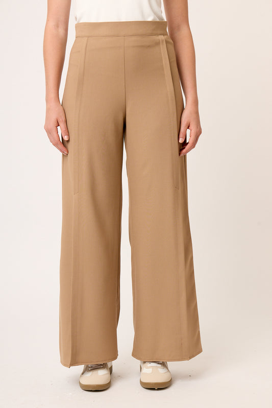 PANTALÓN DE VESTIR RECTO STRETCH COLOR CAMEL CON ABERTURAS HAUSSMAN