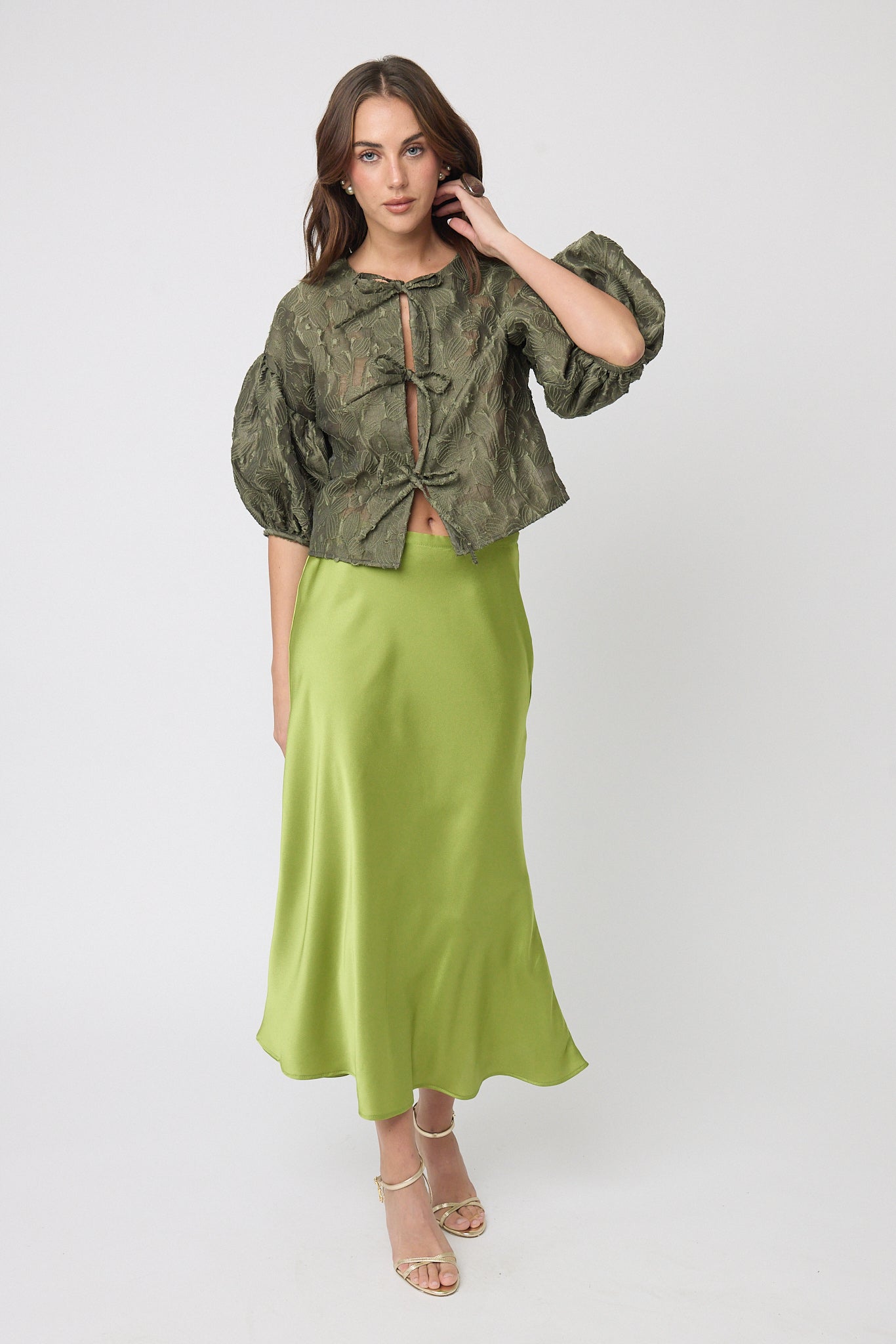 FALDA SATINADA CASUAL LARGO MIDI LIMONE