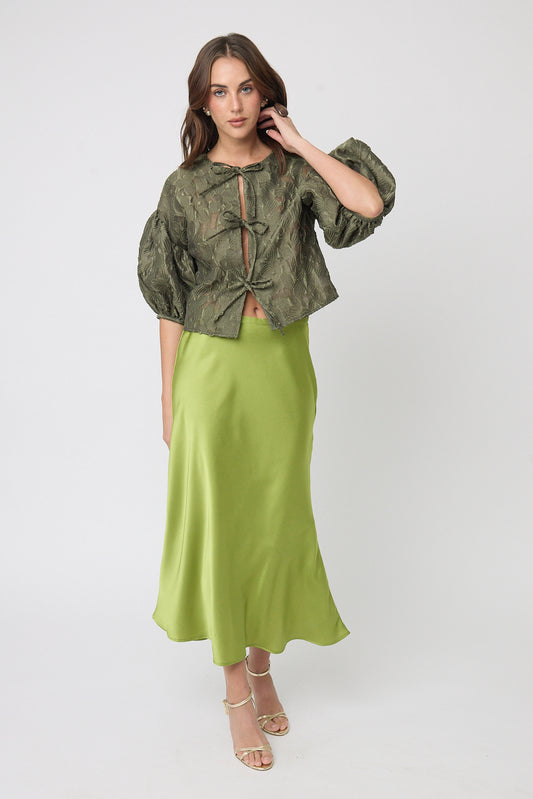 FALDA SATINADA CASUAL LARGO MIDI LIMONE