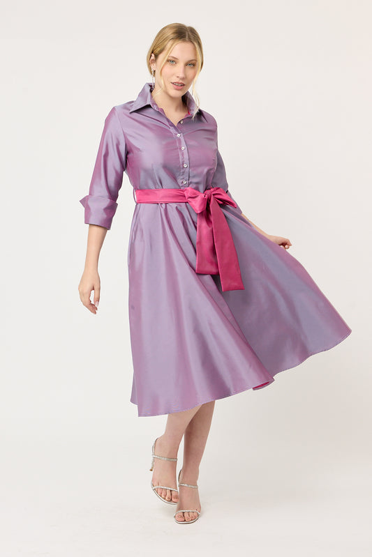 VESTIDO  CAMISERO FORMAL FIESTA ELEGANTE LARGO MIDI CON CINTURÓN BATH