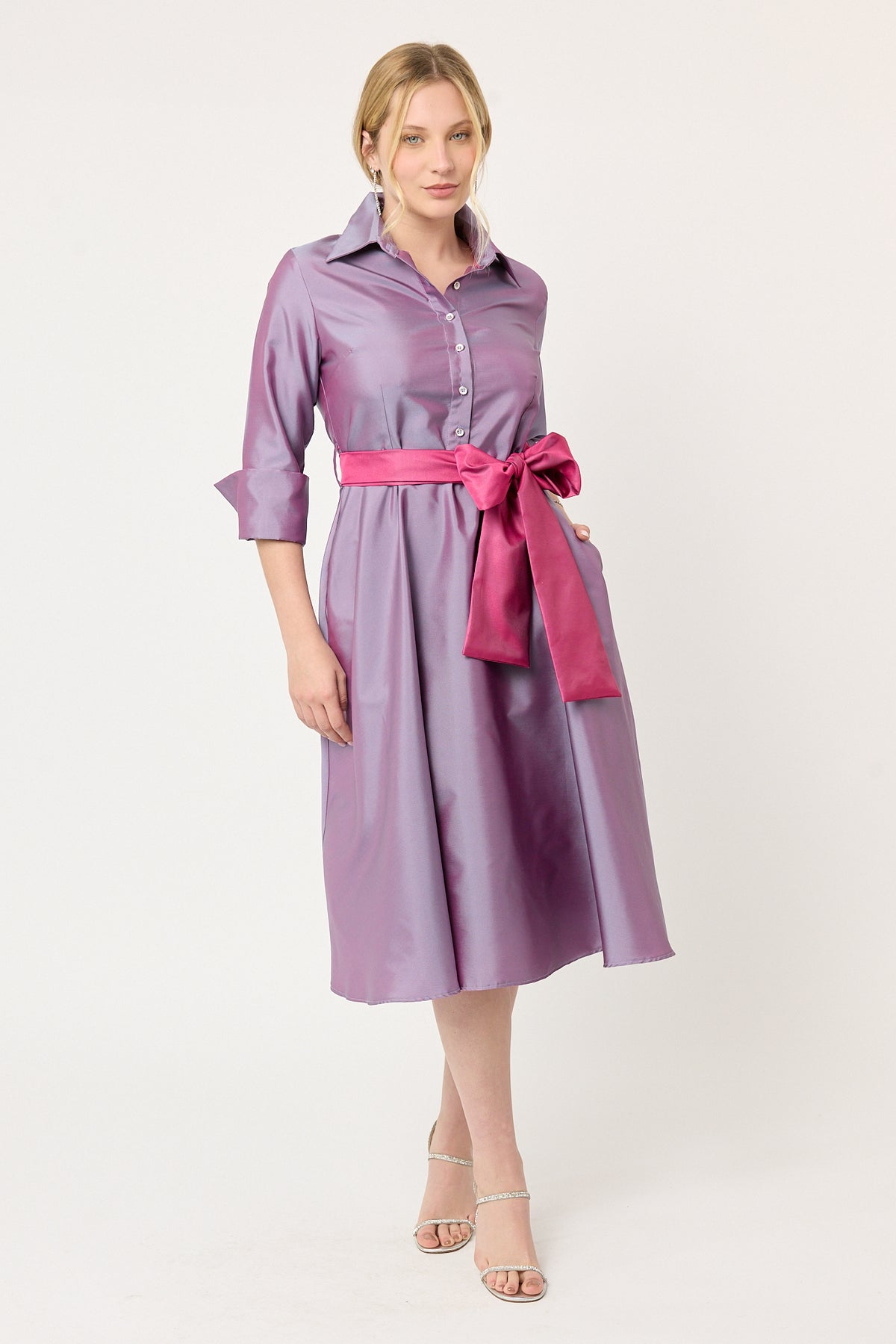 VESTIDO  CAMISERO FORMAL FIESTA ELEGANTE LARGO MIDI CON CINTURÓN BATH