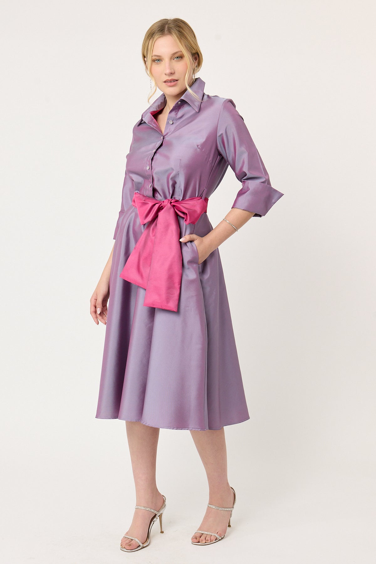 VESTIDO  CAMISERO FORMAL FIESTA ELEGANTE LARGO MIDI CON CINTURÓN BATH