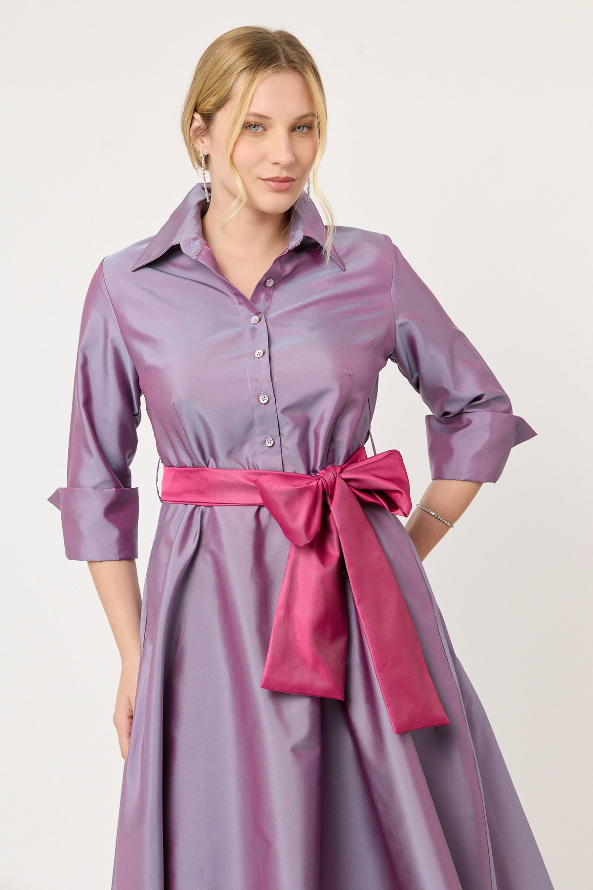 VESTIDO  CAMISERO FORMAL FIESTA ELEGANTE LARGO MIDI CON CINTURÓN BATH