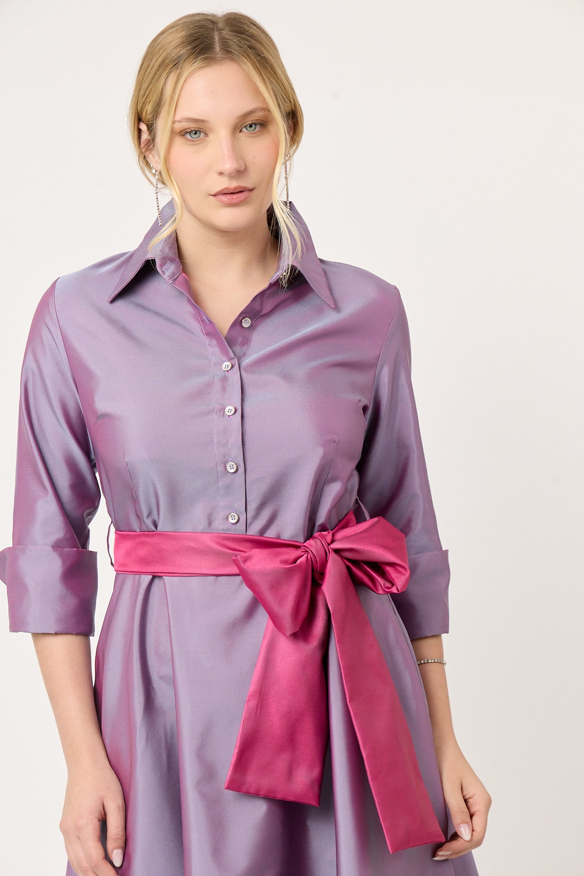 VESTIDO  CAMISERO FORMAL FIESTA ELEGANTE LARGO MIDI CON CINTURÓN BATH