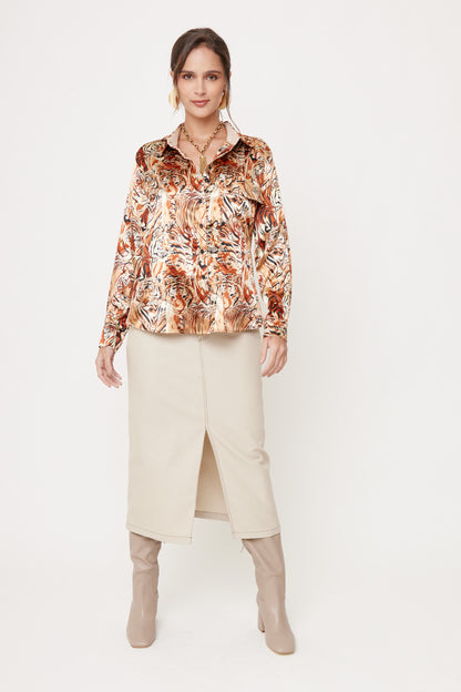 FALDA LARGA CASUAL BEIGE PARA MUJER