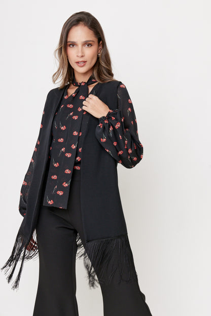 CHALECO LARGO SASTRE NEGRO PARA  MUJER