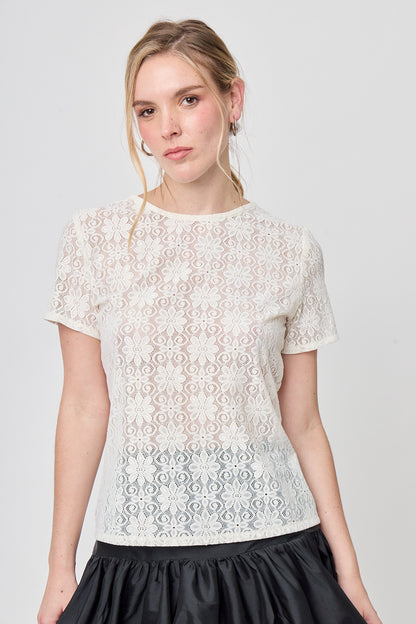 BLUSA BLANCA DE ENCAJE MANGA CORTA