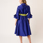 VESTIDO FORMAL CAMISERO DE TAFETA LARGO MIDI CON OLANES EN PUÑO Y CINTURÓN VINCENNES VISTA ESPALDA