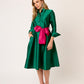 VESTIDO FORMAL CAMISERO VERDE DE TAFETA LARGO MIDI VERT