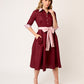 VESTIDO CASUAL CAMISERO DE ALGODÓN CON FALDA TABLEADA CON BOLSILLOS  Y CINTURÓN A CONTRASTE SORBONA
