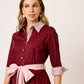 VESTIDO CASUAL CAMISERO  DE ALGODÓN  CON BOTONES  MANGA 3/4 CON PUÑOS CON FALDA TABLEADA Y CINTURÓN SORBONA