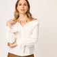 BLUSA CAMISERA CON ESCOTE BARDOT  Y BOTONES MANGA LARGA SORBONA
