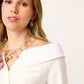BLUSA CAMISERA CON ESCOTE BARDOT  Y BOTONES MANGA LARGA SORBONA