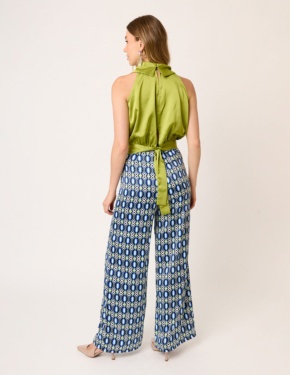 BLUSA SATINADA CUELLO ALTO SIN MANGA Y SISA HALTER ORANGERIE VISTA ESPALDA