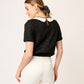 BLUSA NEGRA CASUAL DE TWEED MANGA CORTA CON CUELLO EN SATÍN IVORY LOUVRE VISTA ESPALDA