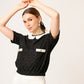 BLUSA NEGRA CASUAL DE TWEED MANGA CORTA CON CUELLO EN SATÍN IVORY LOUVRE