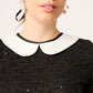 BLUSA NEGRA CASUAL DE TWEED MANGA CORTA CON CUELLO EN SATÍN IVORY LOUVRE