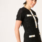 VESTIDO NEGRO FORMAL DE TWEED CON TAPETAS Y ALETILLAS EN SATÍN IVORY LOUVRE