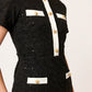 VESTIDO NEGRO FORMAL DE TWEED CON TAPETAS Y ALETILLAS EN SATÍN IVORY LOUVRE