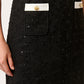 VESTIDO NEGRO FORMAL DE TWEED CON TAPETAS Y ALETILLAS EN SATÍN IVORY LOUVRE