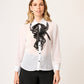 BLUSA CAMISERA BLANCA  DE GASA MANGA LARGA CON OLÁN Y CORBATÍN NEGRO MONTIJO