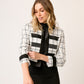 CHAQUETA FORMAL DE TWEED BLANCO Y NEGRO CON DETALLES EN SATÍN MONTIJO