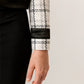 QUETA FORMAL DE TWEED BLANCO Y NEGRO CON DETALLES EN SATÍN MANGA LARGA MONTIJO