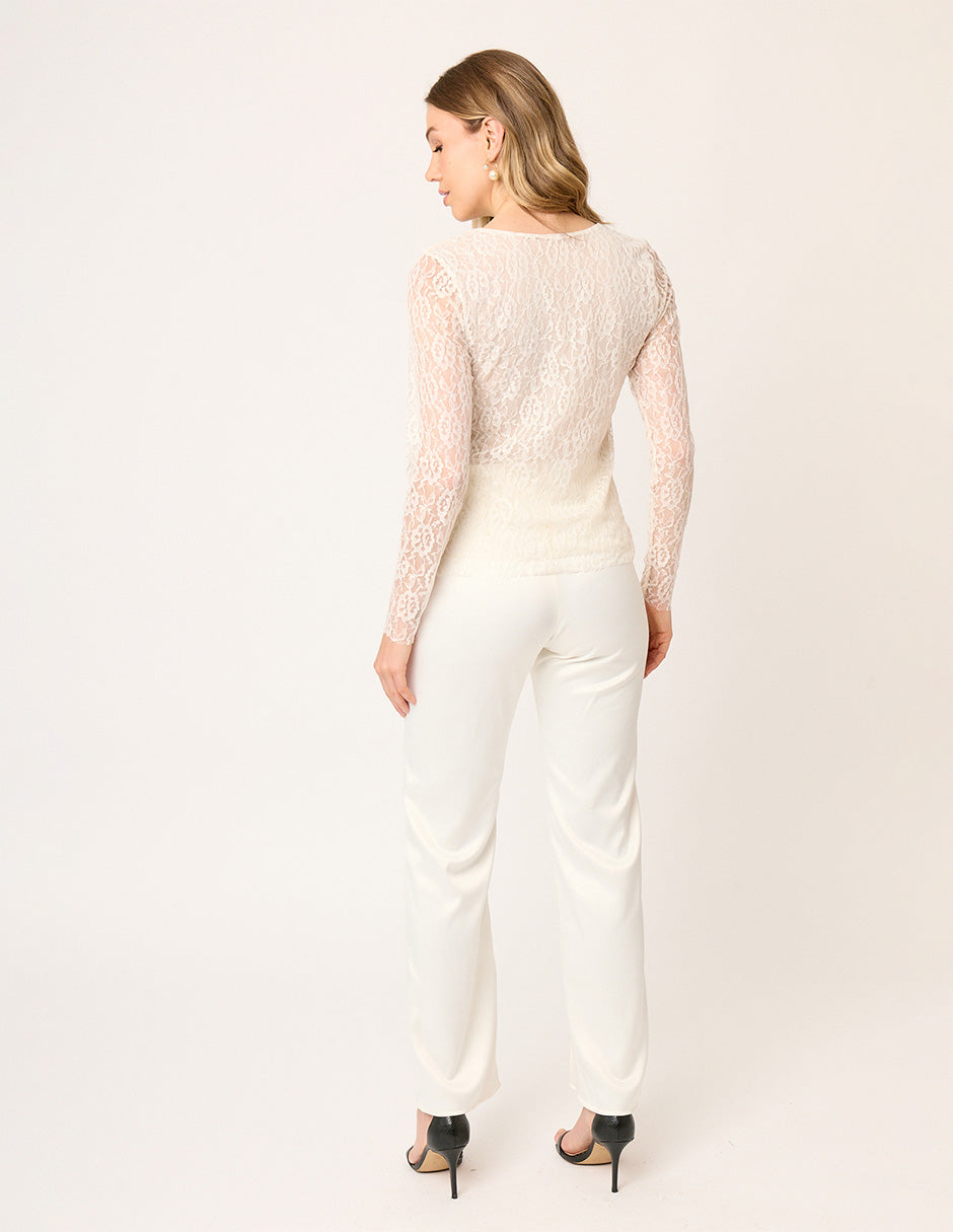BLUSA DE ENCAJE DE MANGA LARGA Y CUELLO REDONDO EUGENIA VISTA ESPALDA