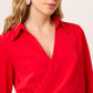 VESTIDO CAMISERO  FORMAL ROJO  CRUZADO DE MANGA LARGA Y ABERTURA FRONTAL SAINT GERMAIN