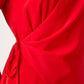 VESTIDO CAMISERO ROJO CRUZADO DE MANGA LARGA Y ABERTURA FRONTAL  Y AMARRE LATERAL EN CINTURA SAINT GERMAIN
