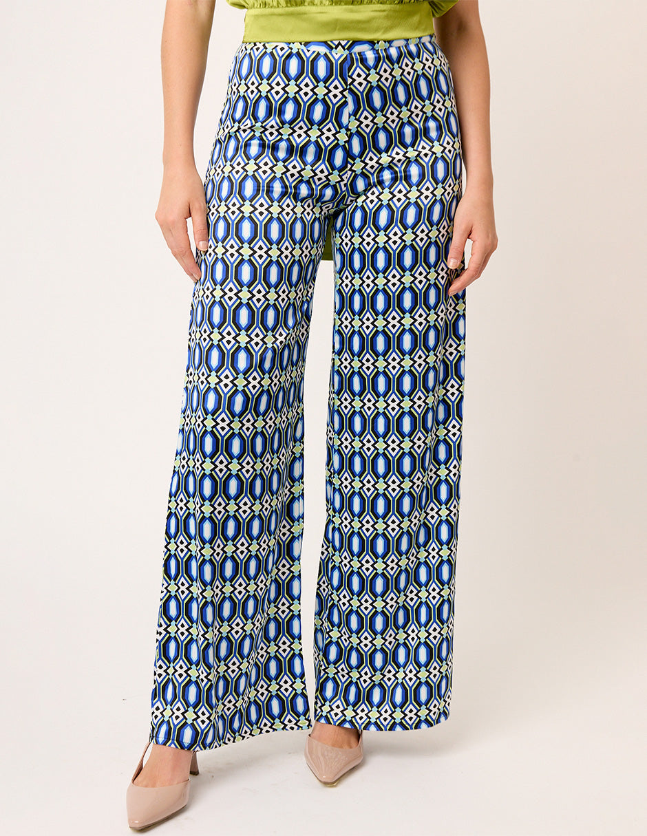 PANTALÓN SATINADO ESTAMPADO AJUSTADO CON PIERNA ANCHA ORANGERIE