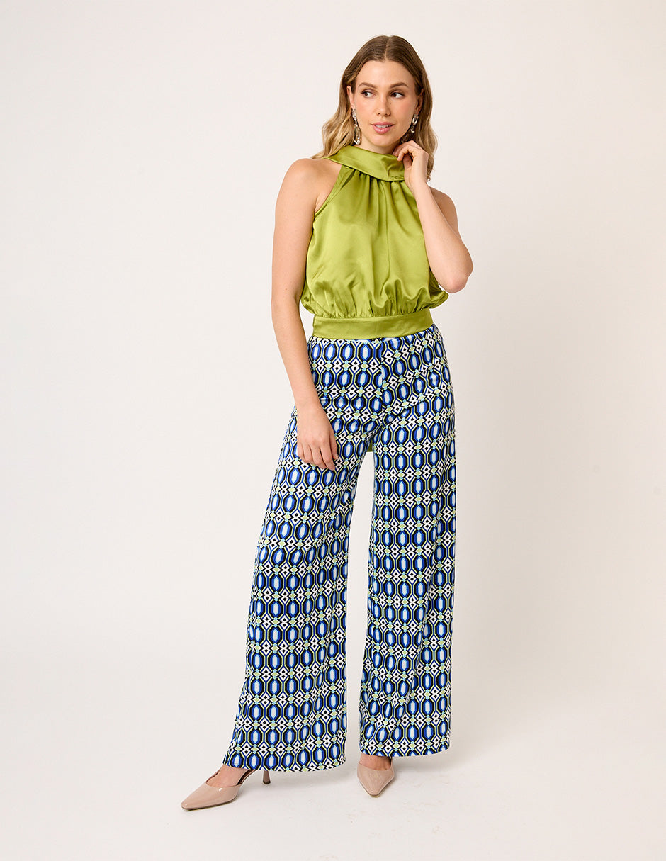 PANTALÓN SATINADO ESTAMPADO  GEOMÉTRICOCORTE RECTO ORANGERIE