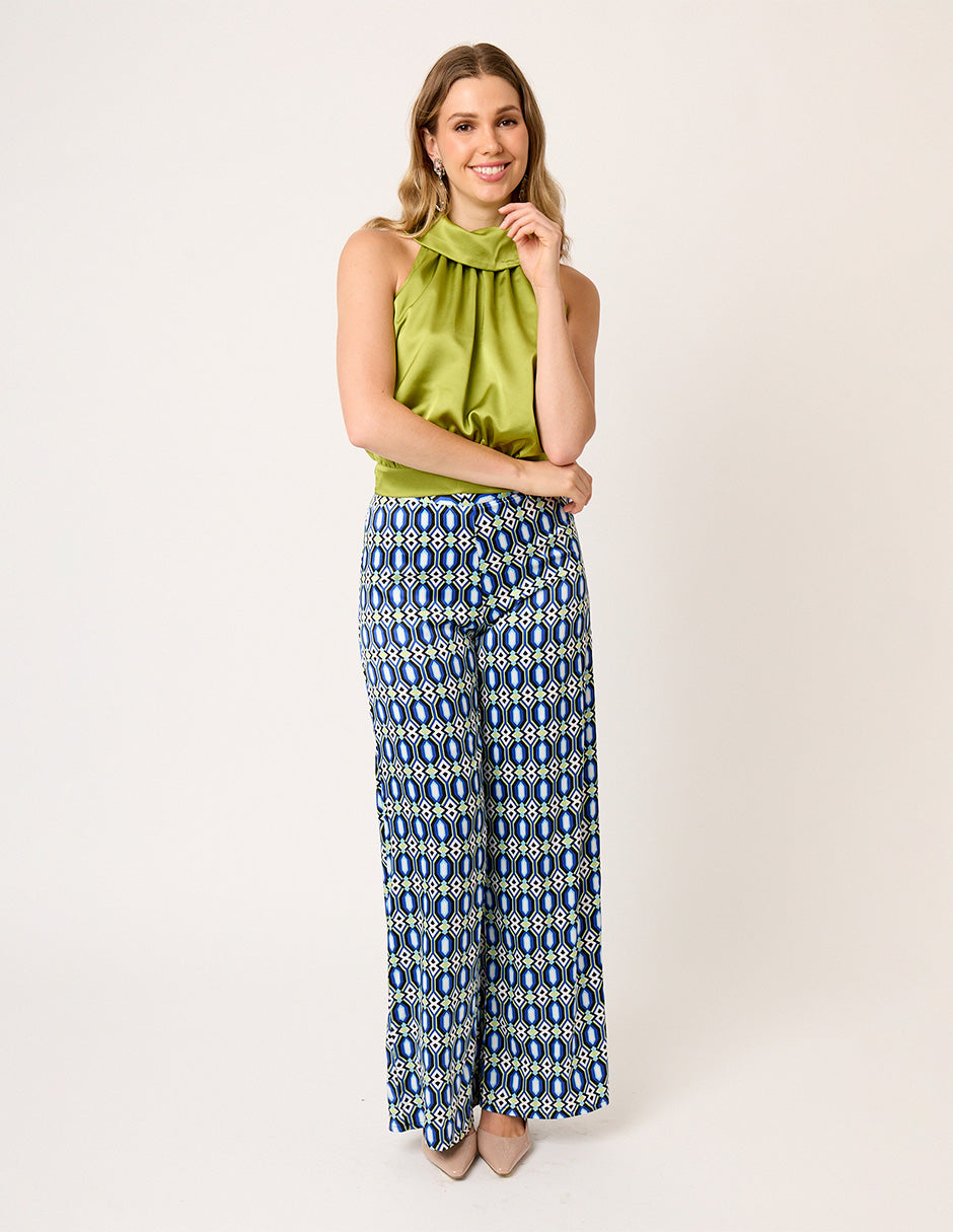 PANTALÓN SATINADO ESTAMPADO CORTE RECTO ORANGERIE