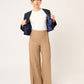 PANTALÓN DE VESTIR RECTO STRETCH COLOR CAMEL CON ABERTURAS HAUSSMAN LARGO