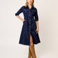 VESTIDO CASUAL CAMISERO DE GABARDINA AZUL MARINO MANGA CORTA VISIR