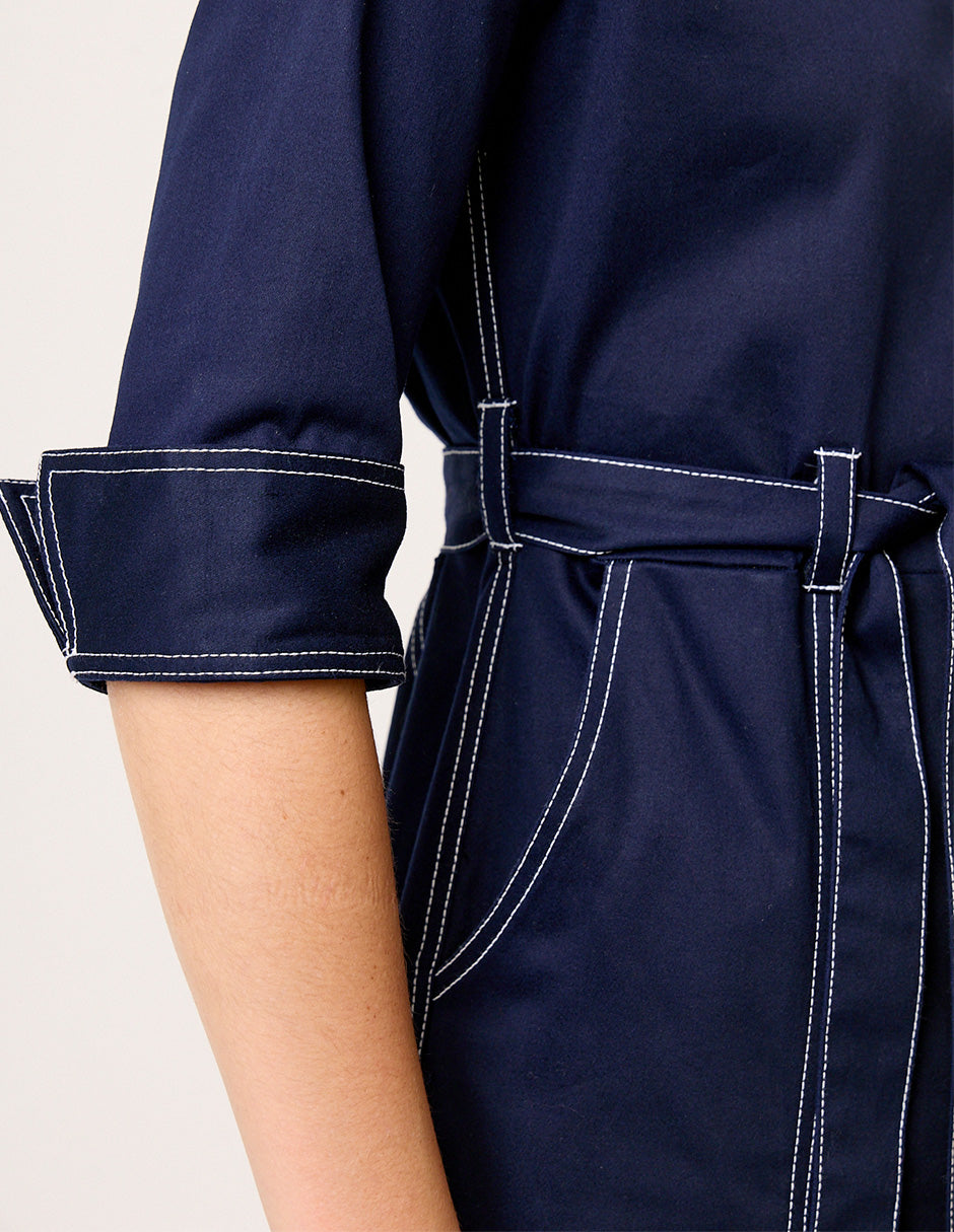 VESTIDO CASUAL CAMISERO DE GABARDINA AZUL MARINO MANGA CORTA VISIR