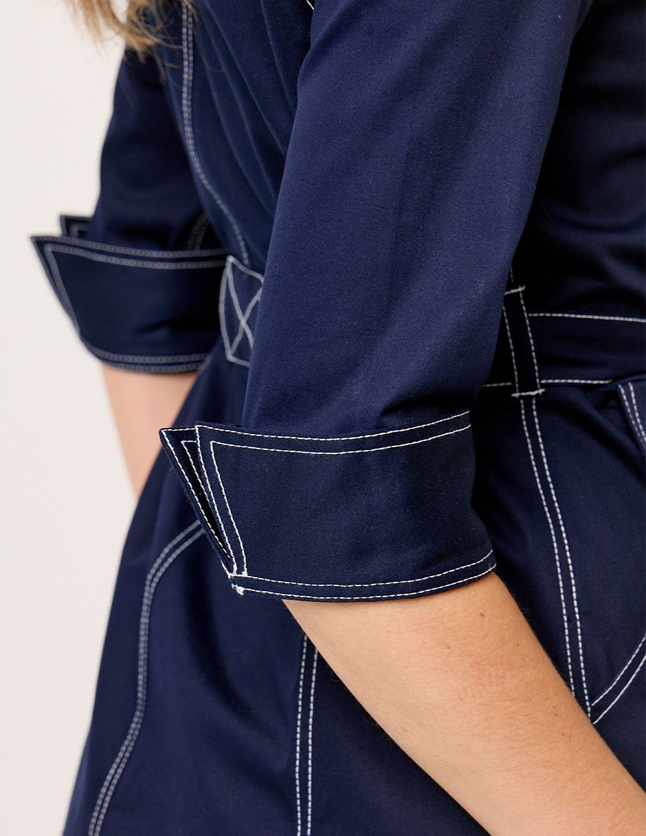 VESTIDO CASUAL CAMISERO DE GABARDINA AZUL MARINO MANGA CORTA VISIR
