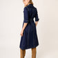 VESTIDO CASUAL CAMISERO DE GABARDINA AZUL MARINO MANGA CORTA VISIR VISTA ESPALDA