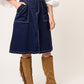 FALDA CASUAL DE GABARDINA AZUL MARINO CON BOLSILLOS Y ABERTURA AL FRENTE VIZIR
