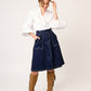 FALDA CASUAL DE GABARDINA AZUL MARINO CON BOLSILLOS Y ABERTURA AL FRENTE VIZIR