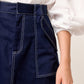 FALDA CASUAL DE GABARDINA AZUL MARINO CON BOLSILLOS Y ABERTURA AL FRENTE VIZIR